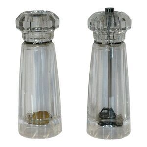 Vintage Mr Dudley Salt And Pepper Mill Set Clear Acrylic Lucite MCM 7”